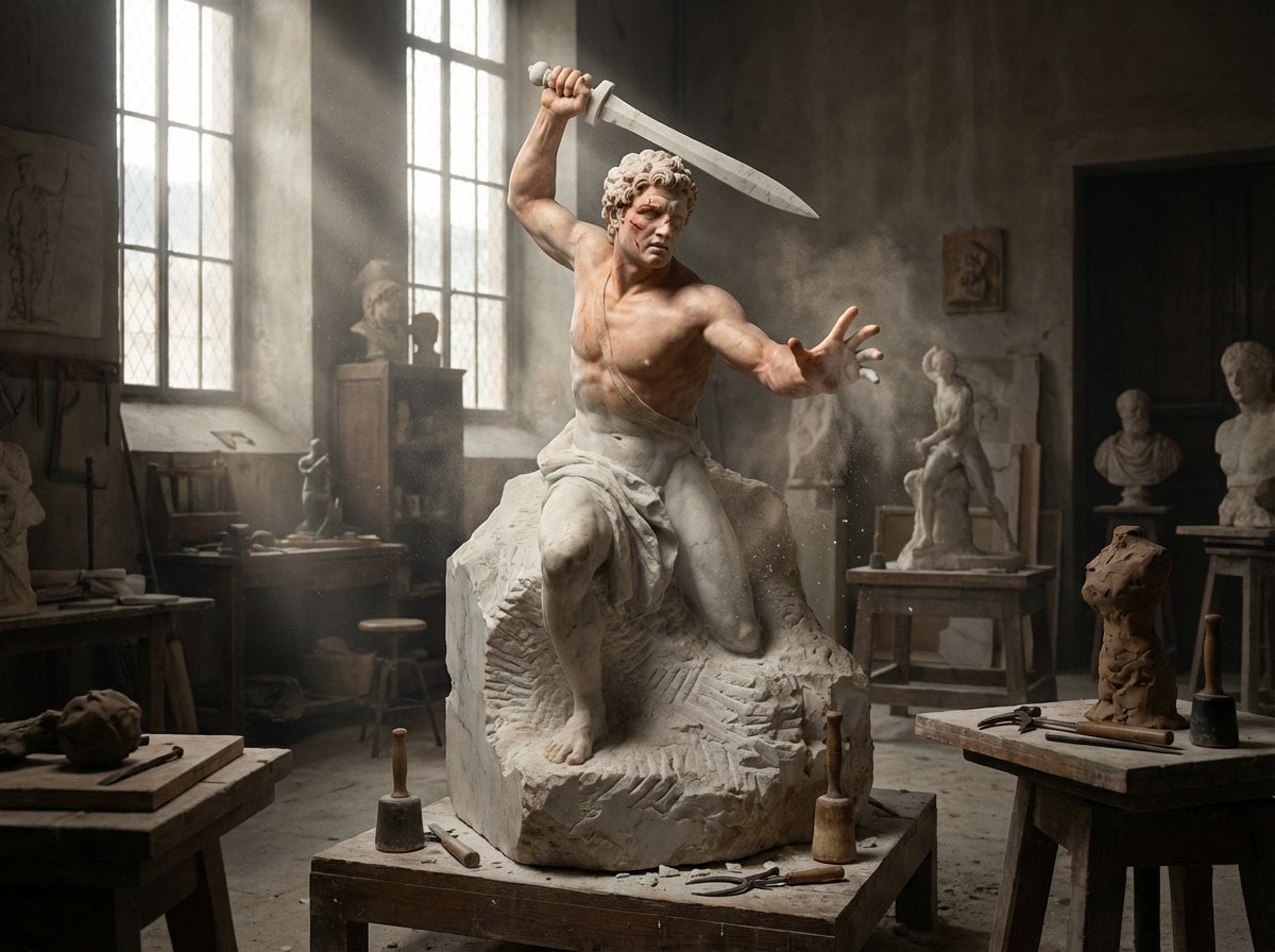 A Half Finished Marble Sculpture In A Photography Nano Banana Prompt AI image prompt example 2