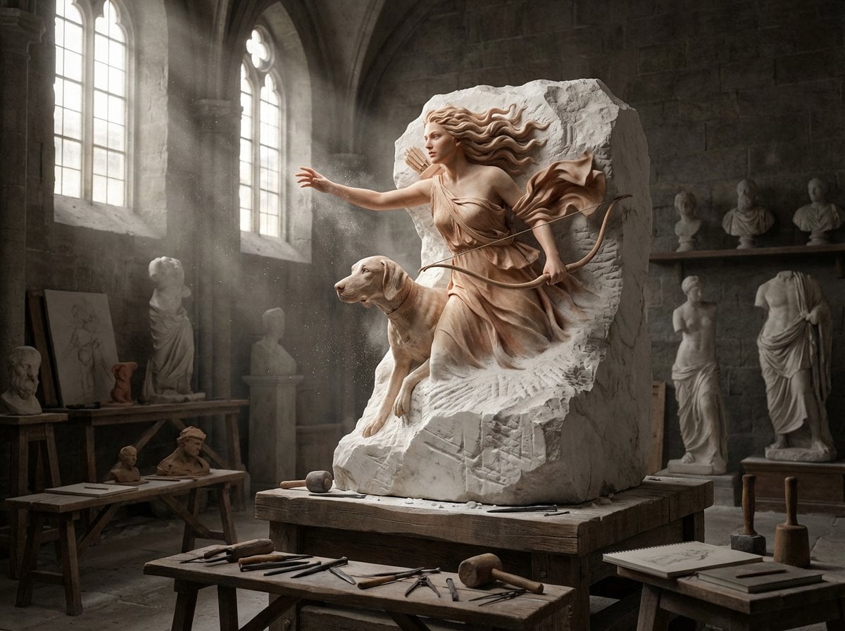 A Half Finished Marble Sculpture In A Photography Nano Banana Prompt AI image prompt example 4