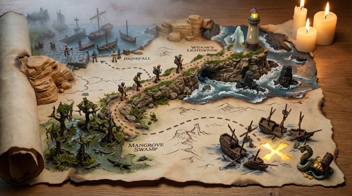 A Hand Drawn Treasure Map On Aged 3D Illustration Nano Banana Prompt AI image prompt example 2