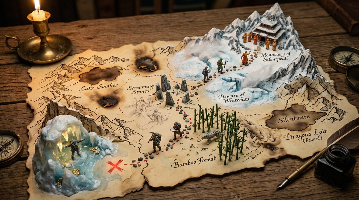 A Hand Drawn Treasure Map On Aged 3D Illustration Nano Banana Prompt AI image prompt example 3