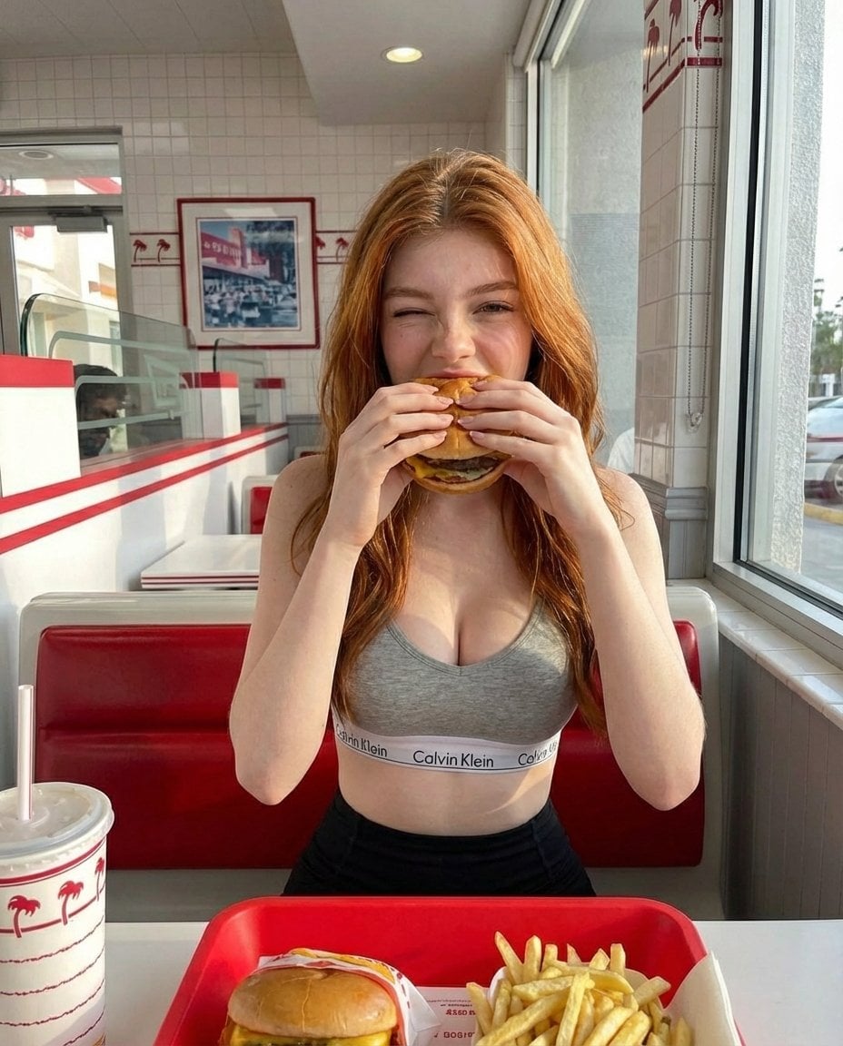 Prompt A Young Red Haired Woman Sitting Food Nano Banana Prompt AI image prompt example 2