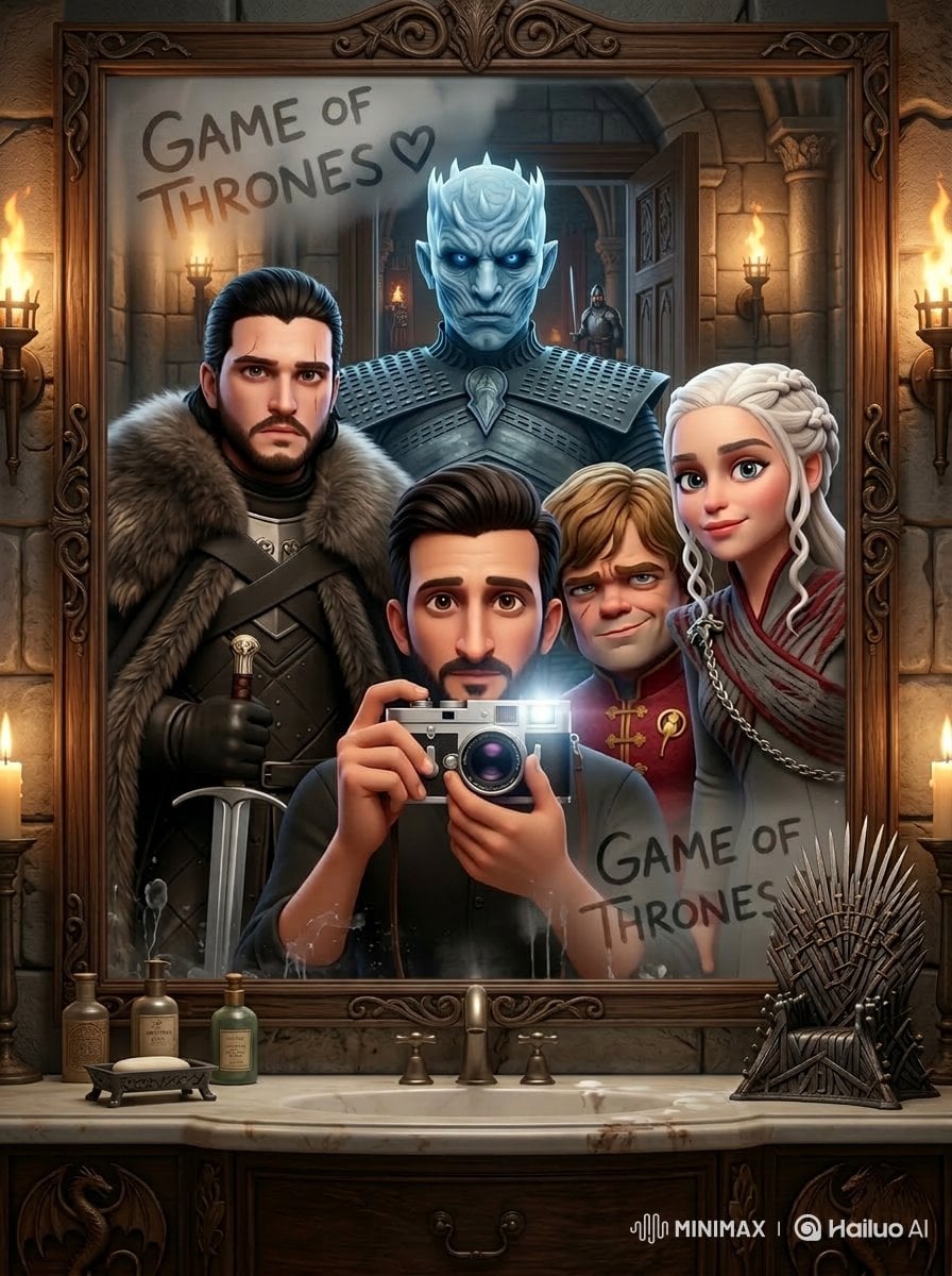 Cinematic Mirror Selfie Scene 3D Illustration Nano Banana Prompt AI image prompt example 4