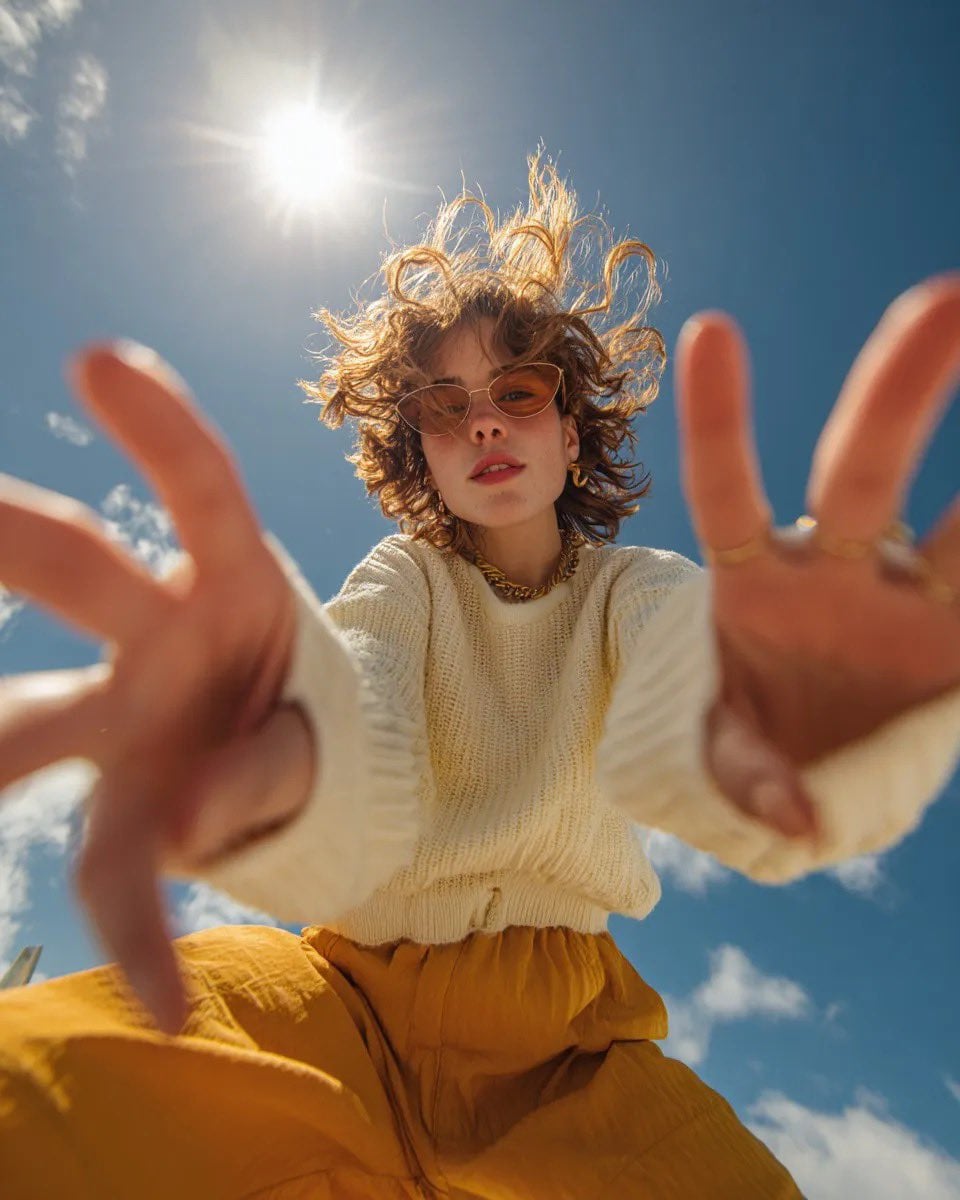Ultra Wide Angle Low Angle Portrait Photography Nano Banana Prompt AI image prompt example 2